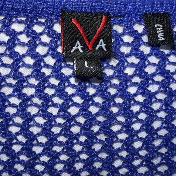 VAVA Women's Sheer Knit Blue Black Geometric Tunic Sweater Top L - Picture 3 of 3